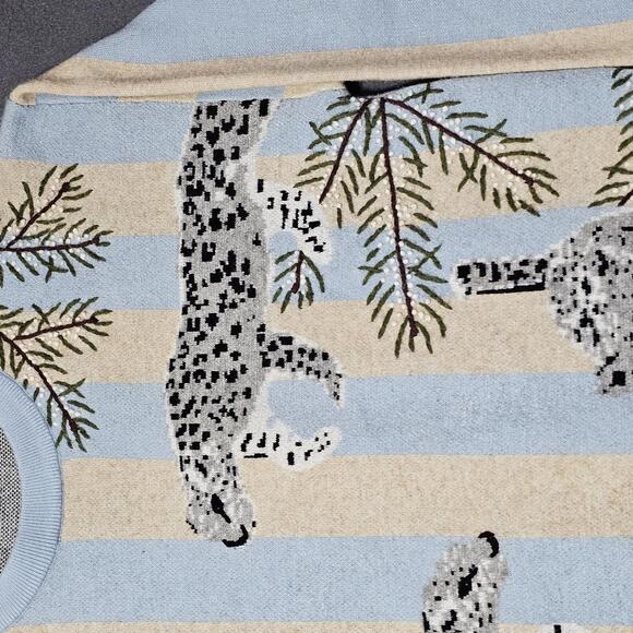 MAVRANS Men's Sweater RARE M Blue Beige Striped Leopard Print Knit Pullover Cat - Picture 11 of 14